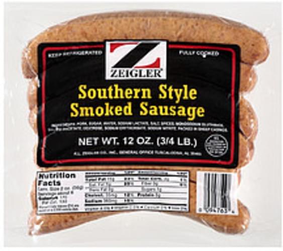Zeigler Southern Style Smoked Sausage 12 oz, Nutrition Information