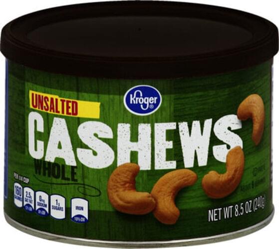 Kroger Unsalted, Whole Cashews 8.5 oz, Nutrition Information Innit
