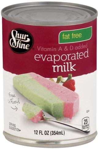 Shurfine Evaporated, Fat Free Milk - 12 oz