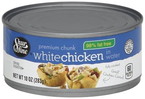 Shurfine White, in Water, Premium Chunk Chicken - 10 oz