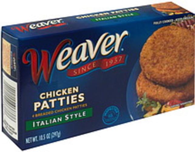 Weaver 4 Breaded Italian Style Chicken Patties 10.5 oz, Nutrition
