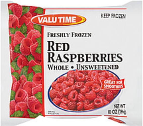Valu Time Freshly Frozen Whole & Unsweetened Red Raspberries - 10 oz
