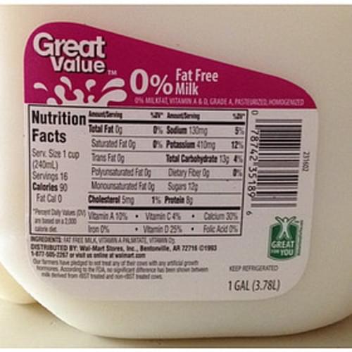 Great Value 0 Fat Free Milk 240 Ml Nutrition Information Innit Great Value 0 Fat Free Milk 240 Ml Nutrition Information Innit