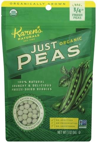 Karens Naturals Organic Just Peas - 3 oz