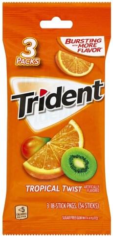 Trident Sugar Free Tropical Twist 3 Packs Gum 3 Ea Nutrition Information Innit