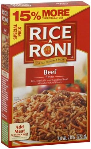 Rice A Roni Beef Flavor, Special Pack Rice - 7.8 oz, Nutrition