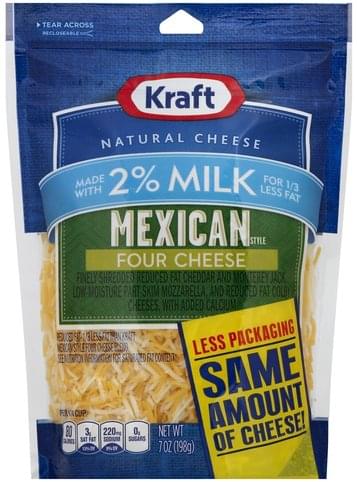 Kraft Mexican Style, Four Cheese, 2% Milk Finely Shredded Cheese - 7 oz