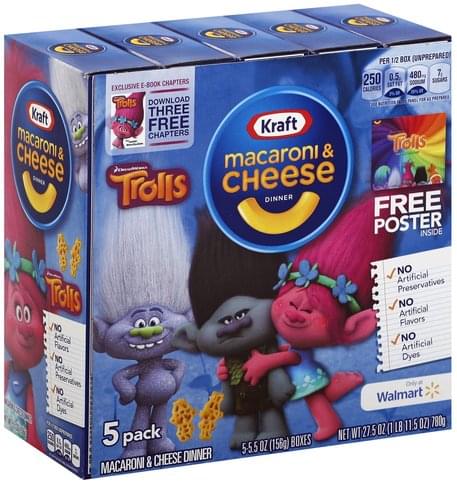 Kraft DreamWorks Trolls, 5 Pack Macaroni & Cheese Dinner - 5 ea