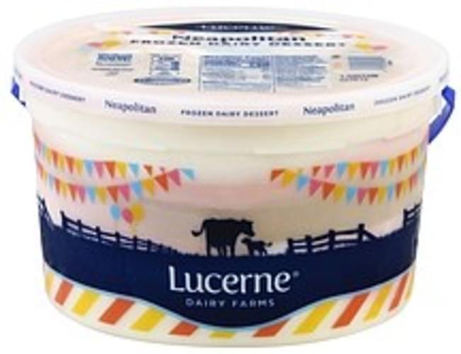 Lucerne Dairy farms Neapolitan Frozen Dairy Dessert 1 gl, Nutrition Information Innit