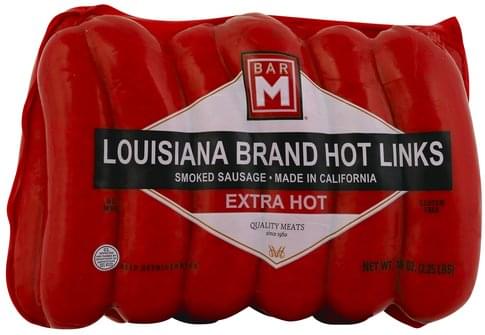 Bar M Smoked, Louisiana Brand Hot Links, Extra Hot Sausage - 36 oz