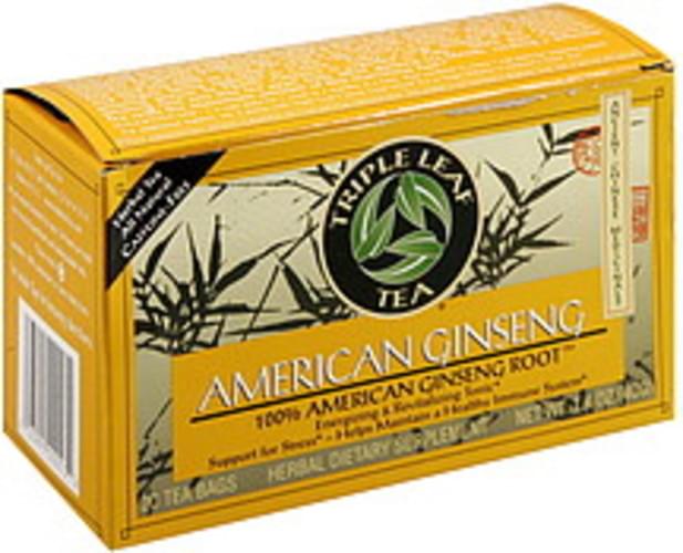 Triple Leaf Tea American Ginseng Tea Bags 20 ea, Nutrition