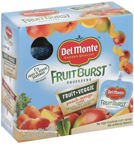 Del Monte Fruit & Veggie, Peach-Mango Flavor Squeezers - 4 ea