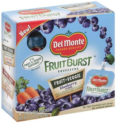 Del Monte Fruit & Veggie, Blueberry Flavor Squeezers - 4 ea