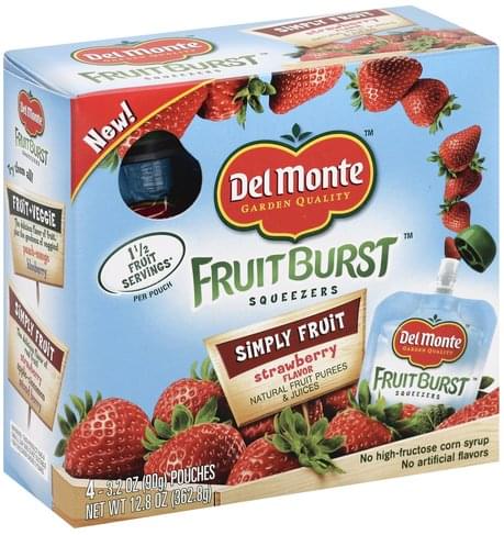 Del Monte Simply Fruit, Strawberry Flavor Squeezers - 4 ea