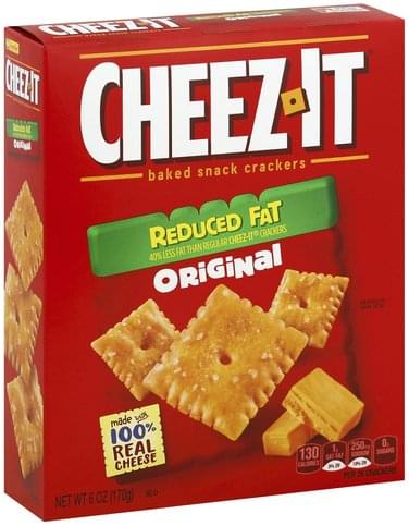 Cheez It Reduced Fat, Original Baked Snack Crackers - 6 oz ...