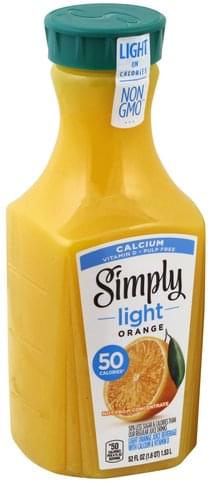 Simply Orange Light Pulp Free Juice Beverage 52 Oz