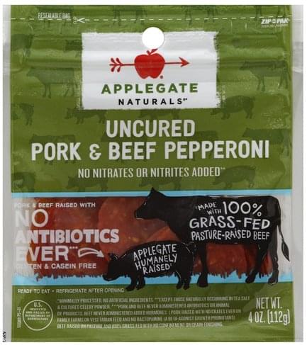 Applegate Uncured, Pork & Beef Pepperoni - 4 oz, Nutrition Information | Innit Applegate Uncured, Pork & Beef Pepperoni - 4 oz, Nutrition Information | Innit