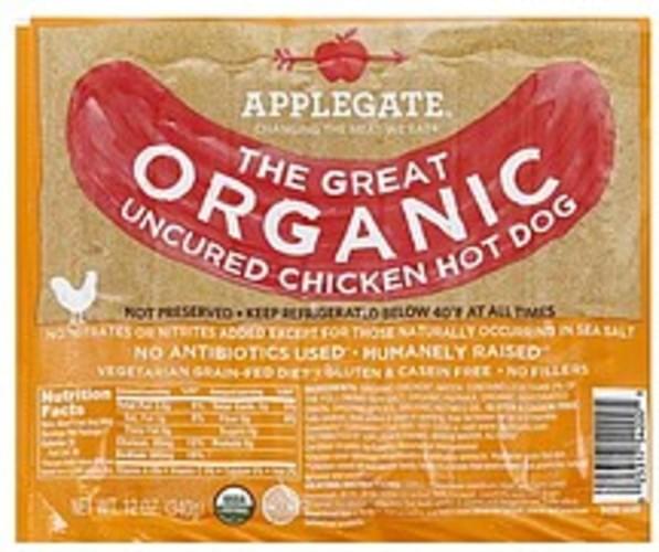 Applegate Uncured, Chicken Hot Dog 12 oz, Nutrition Information Innit