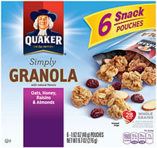 Quaker Simply Granola Oats Honey Raisins & Almonds Granola 9.7 oz, Nutrition Information Innit