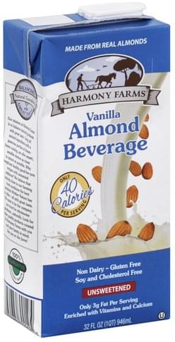 Harmony Farms Unsweetened, Vanilla Almond Beverage - 32 oz