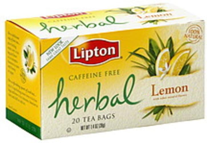 Lipton Herbal Tea Lemon Caffeine Free 20 Ct Tea Bags 6 pkg, Nutrition