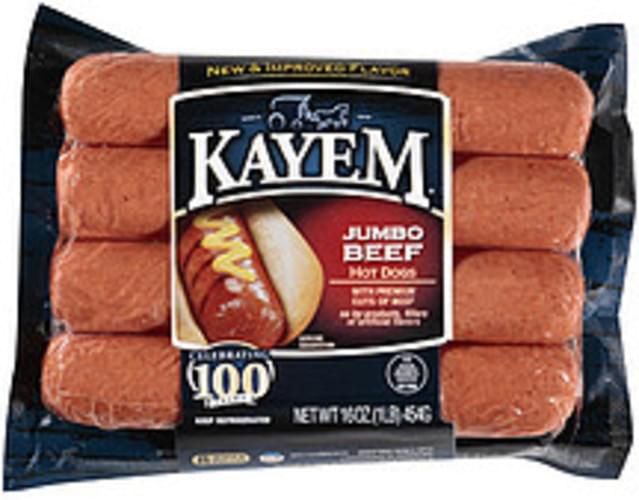 Kayem Jumbo Beef Hot Dogs 16 oz, Nutrition Information Innit
