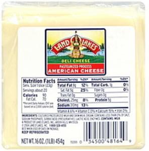 Land O Lakes American, White Deli Cheese - 16 oz, Nutrition Information