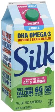 Silk Unsweet, Vanilla Pea, Oat and Almond Milk - 64 oz