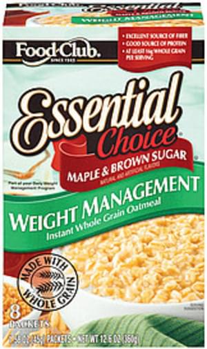 Food Club Essential Choice Weight Management Whole Grain Maple & Brown Sugar Instant Oatmeal - 8