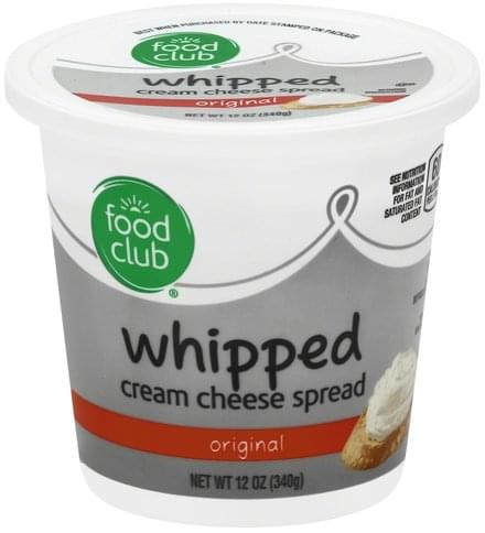 Food Club Original, Whipped Cream Cheese Spread - 12 oz, Nutrition ...