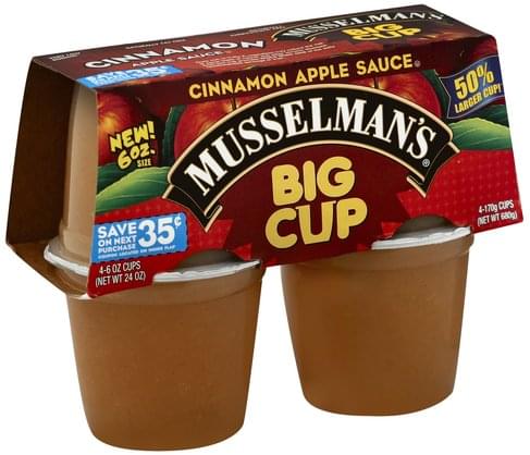 Musselmans Cinnamon, Big Cup Apple Sauce - 4 ea, Nutrition ...