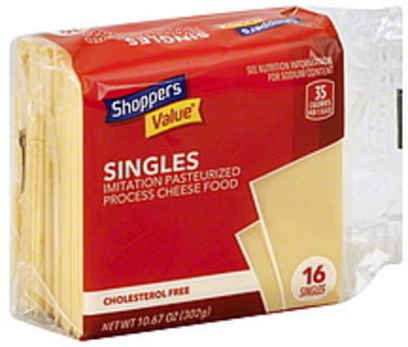 Shoppers Value Imitation Pasteurized Process, Singles Cheese Food 16