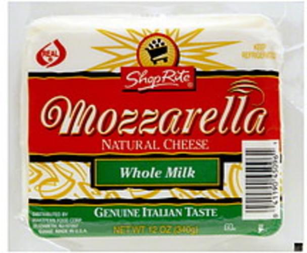 ShopRite Natural, Mozzarella, Whole Milk Cheese 12 oz, Nutrition