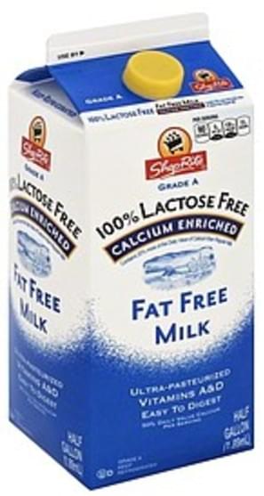 ShopRite Calcium Enriched, Fat Free, 100% Lactose Free Milk - 0.5 gl