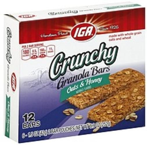 IGA Crunchy, Oats & Honey Granola Bars 6 ea, Nutrition Information