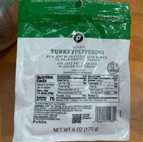 Publix Turkey Pepperoni 28 g, Nutrition Information Innit