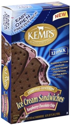 Kemps Raspberry Chocolate Chip Ice Cream Sandwiches - 12 ea, Nutrition ...