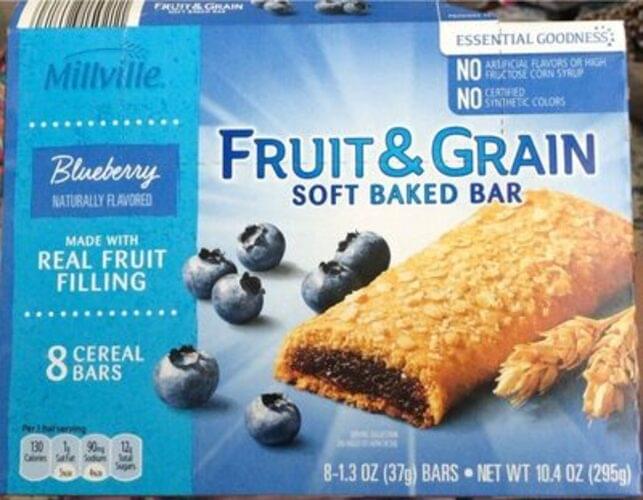 Millville Blueberry Flavor Fruit & Grain Cereal Bars 37 g, Nutrition