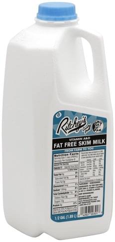 Ritcheys Fat Free, Skim Milk - 0.5 gl