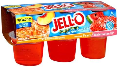 Jell O Sugar Free, Peach & Watermelon Low Calorie Gelatin Snack - 6 ea