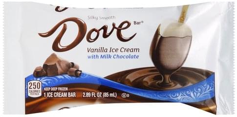 Dove with Milk Chocolate, Vanilla Ice Cream Bar - 1 ea, Nutrition ...