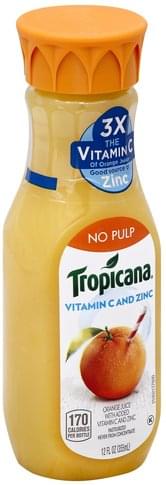 Tropicana Orange, No Pulp, Vitamin C and Zinc Juice - 12 oz