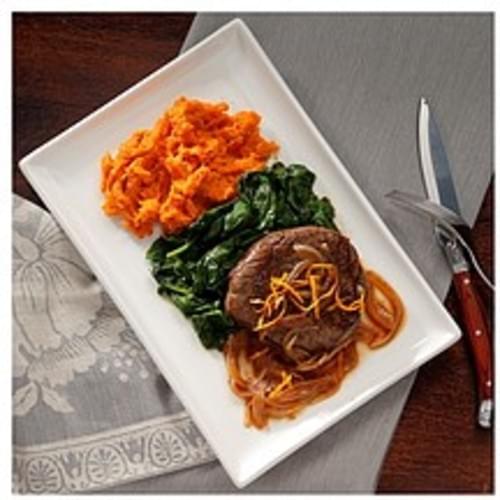 Signature with Agrodolce Orange Sauce, Smashed Sweet Potato and Sauteed Spinach Organic Pan-Seared Beef Tenderloin - 1 ea