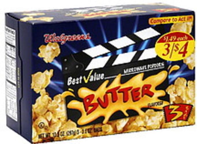 Walgreens Butter Flavored Microwave Popcorn 3 ea, Nutrition