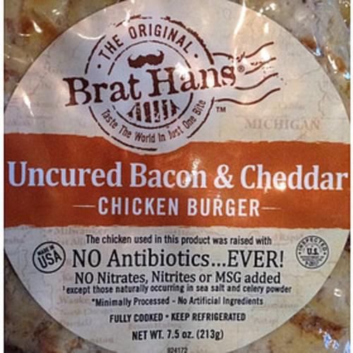 Brat Hans Uncured Bacon & Cheddar Chicken Burger 106 g, Nutrition Information Innit