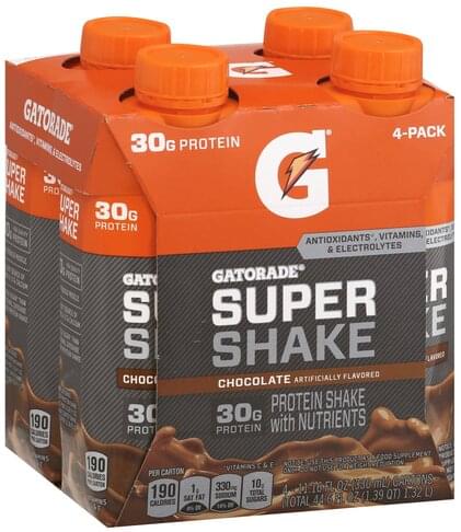 Gatorade Chocolate, 4 Pack Super Shake - 4 ea