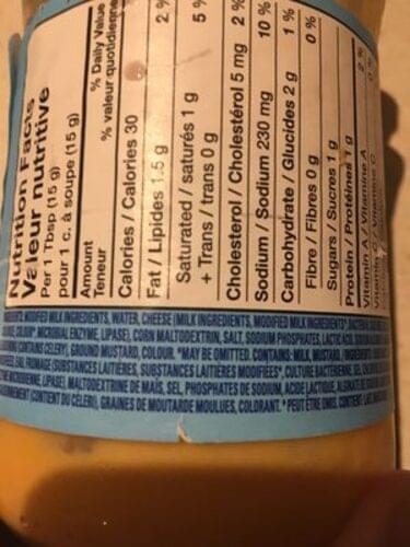 Kraft Cheez Whiz Cheese Spread 15 G Nutrition Information Innit
