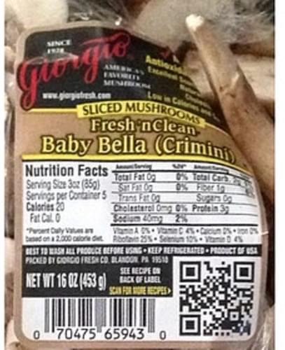 Giorgio Fresh N Clean Baby Bella Crimini Sliced Mushrooms 85 G giorgio-fresh-n-clean-baby-bella-crimini-sliced-mushrooms-85-g