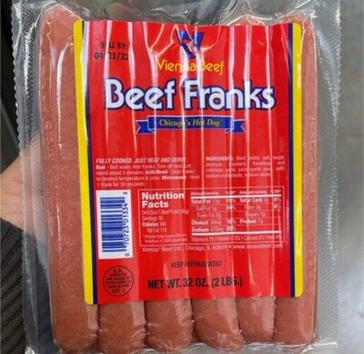 Vienna Beef Franks 16, Nutrition Information Innit