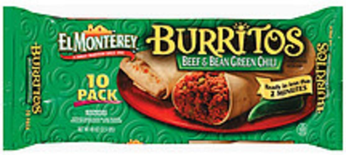 El Monterey Beef & Bean Green Chili 10 Ct Burritos 40 oz, Nutrition